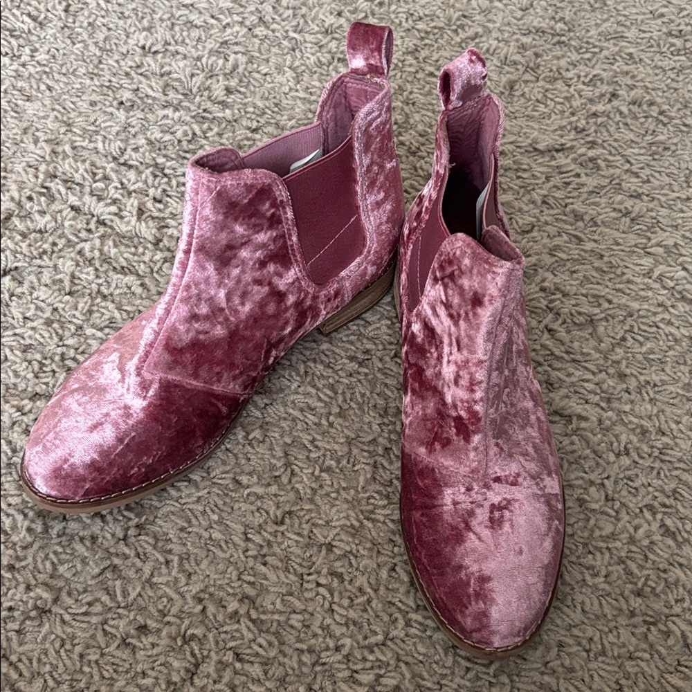 TOMS Pink Velvet Ankle Boots